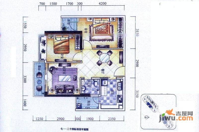 海雅缤纷城君誉2室2厅1卫82㎡户型图