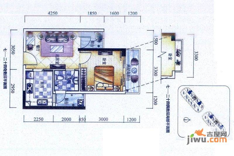 海雅缤纷城君誉1室2厅1卫49㎡户型图