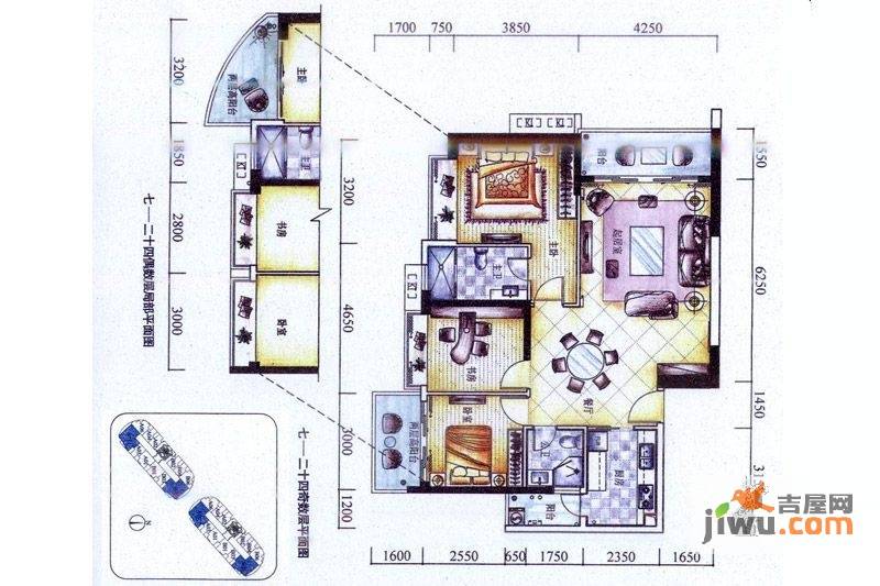 海雅缤纷城君誉3室2厅2卫120㎡户型图