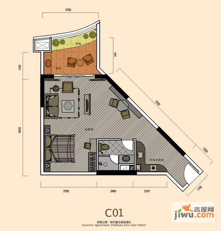 巽寮湾幸福方舟1室1厅1卫67㎡户型图