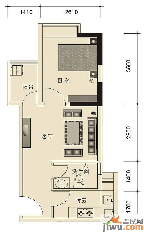 东方新天地大厦1室1厅1卫37.5㎡户型图