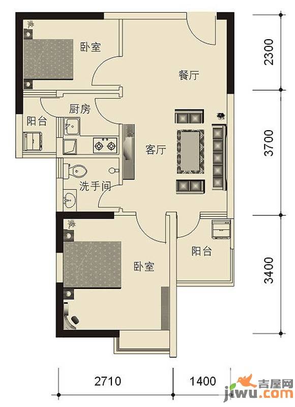 东方新天地大厦2室2厅0卫62.6㎡户型图