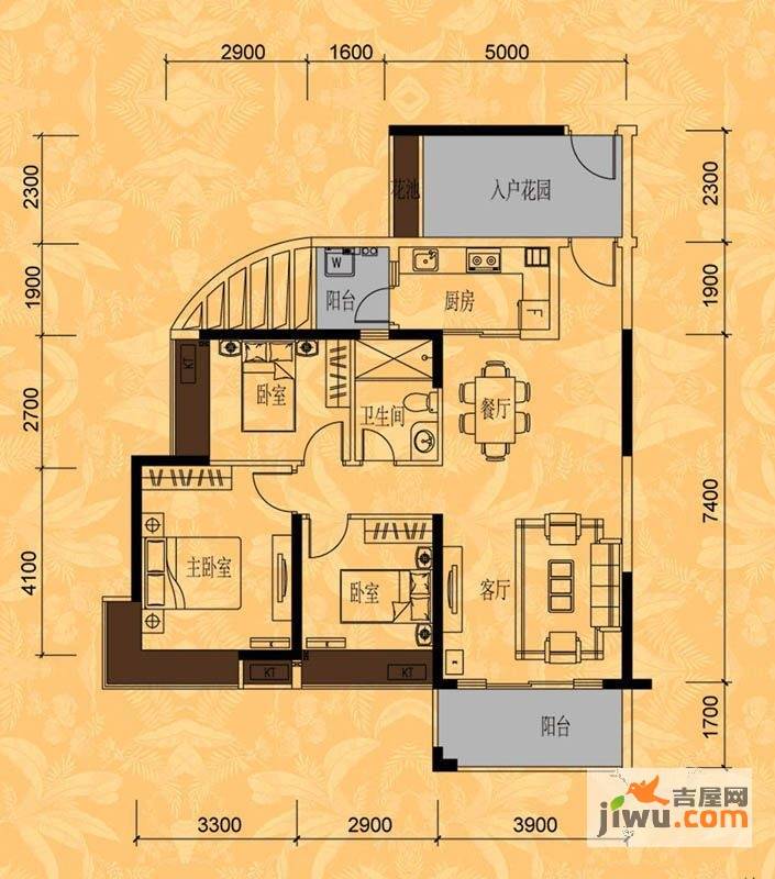 伟豪领御3室2厅1卫100㎡户型图