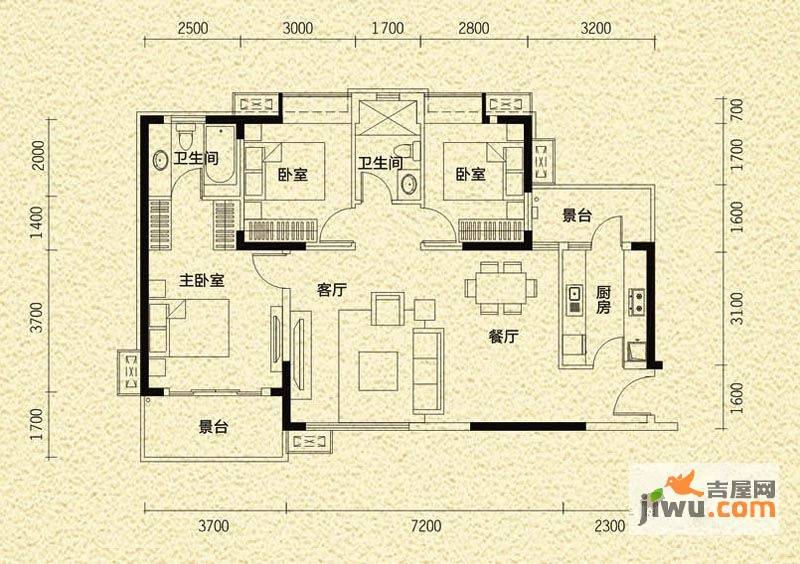 鸿威金都雅苑3室2厅2卫117.7㎡户型图