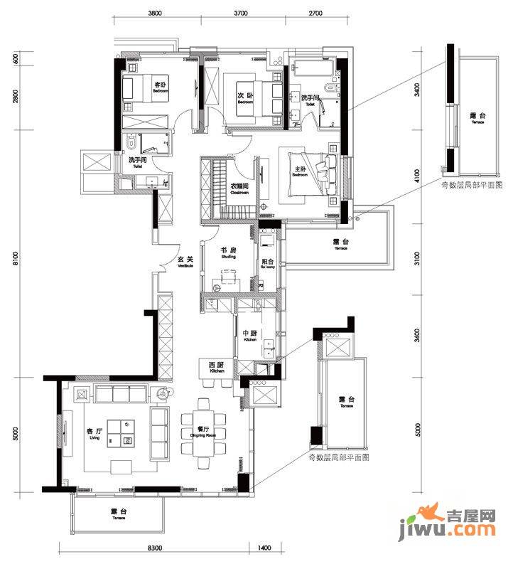 伍兹公寓4室2厅2卫175㎡户型图