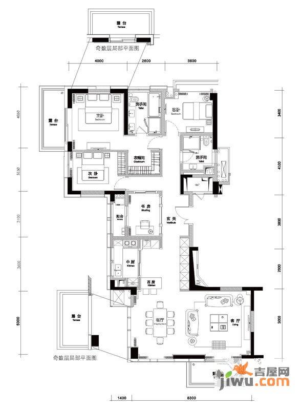 伍兹公寓4室2厅2卫175㎡户型图