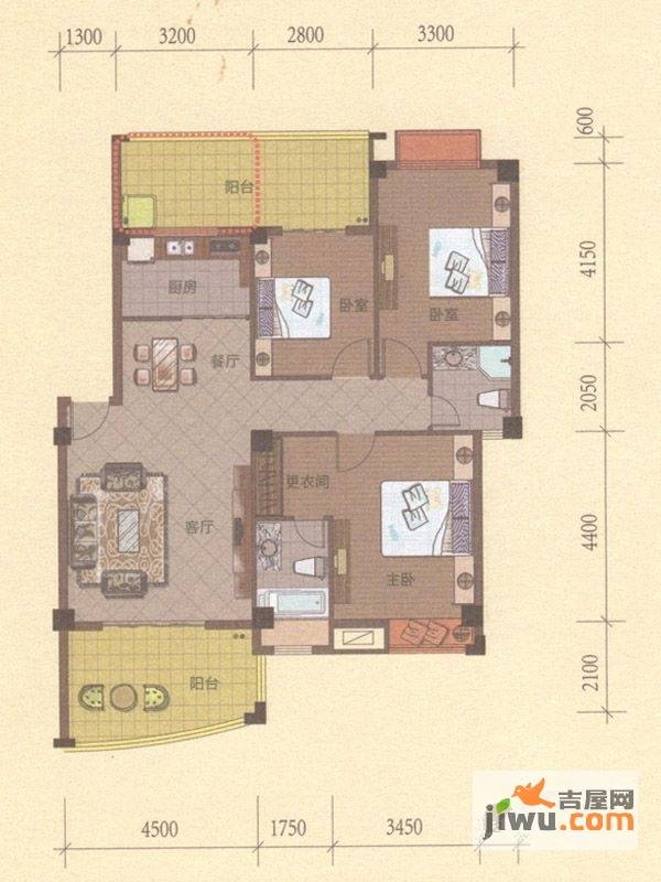 丽都·中央公馆3室2厅2卫118㎡户型图