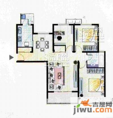 湖山新意3室2厅1卫110㎡户型图