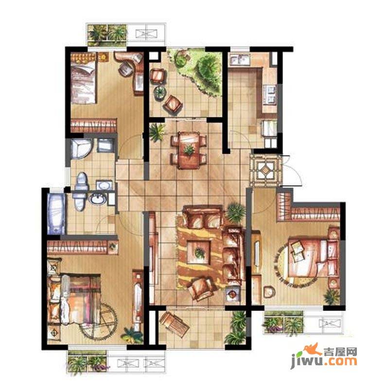 置地青湖语城3室2厅2卫户型图