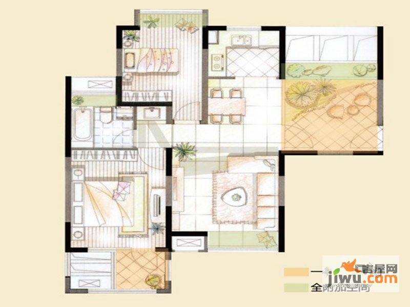 苏州鑫苑国际城市花园2室2厅1卫88㎡户型图