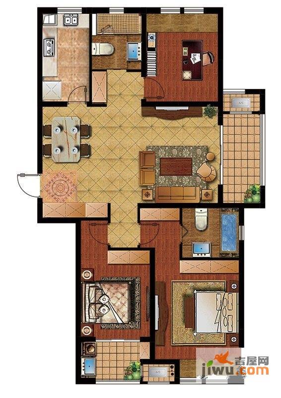 新城金郡3室2厅2卫125㎡户型图