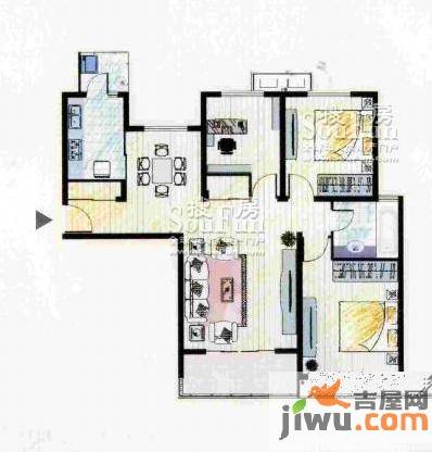 湖山新意3室2厅1卫110㎡户型图