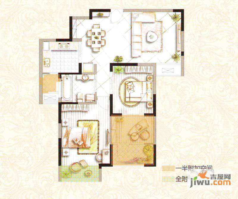 苏州鑫苑国际城市花园2室2厅1卫88㎡户型图