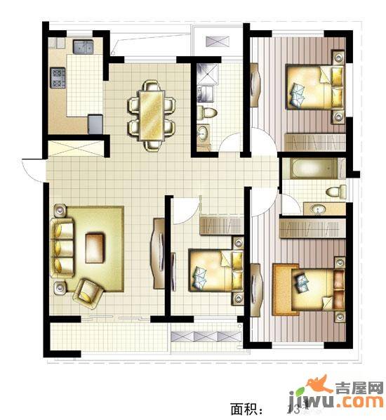 新创理想城3室2厅2卫130㎡户型图