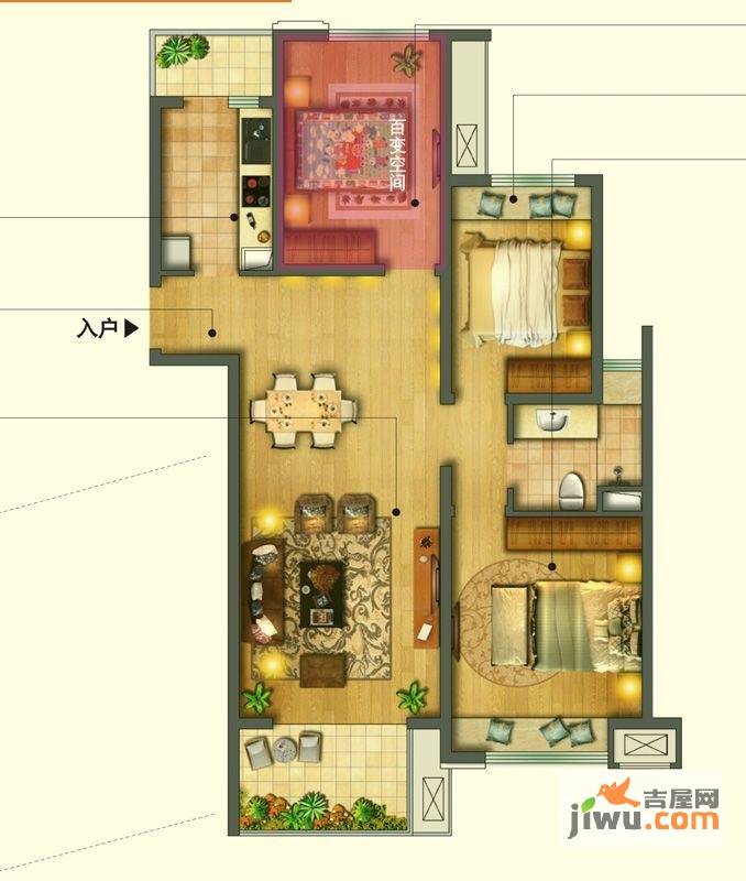 中海国际社区橙郡3室2厅1卫105㎡户型图