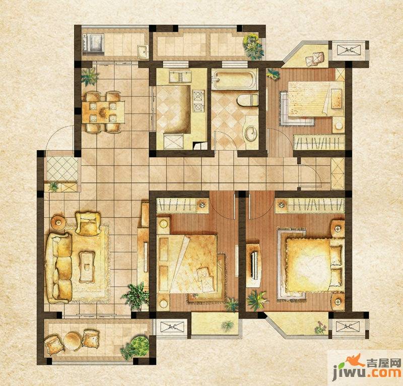 越湖家天下3室2厅1卫106㎡户型图