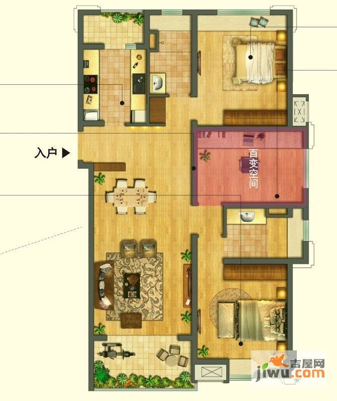 中海国际社区橙郡3室2厅2卫127㎡户型图