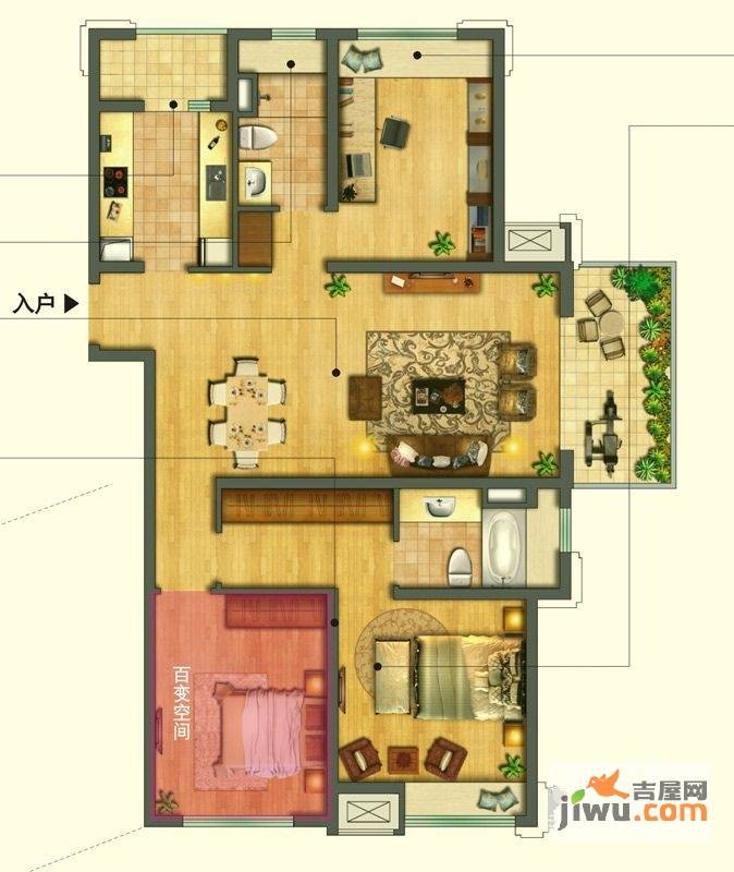 中海国际社区橙郡3室2厅2卫124㎡户型图