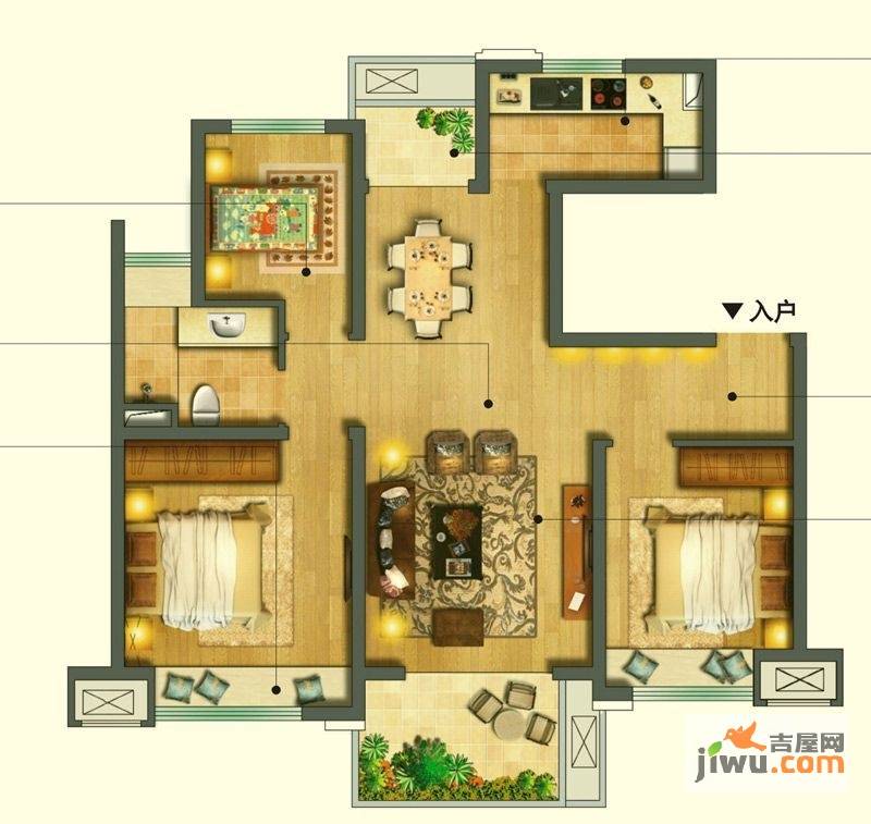 中海国际社区橙郡3室2厅1卫92㎡户型图