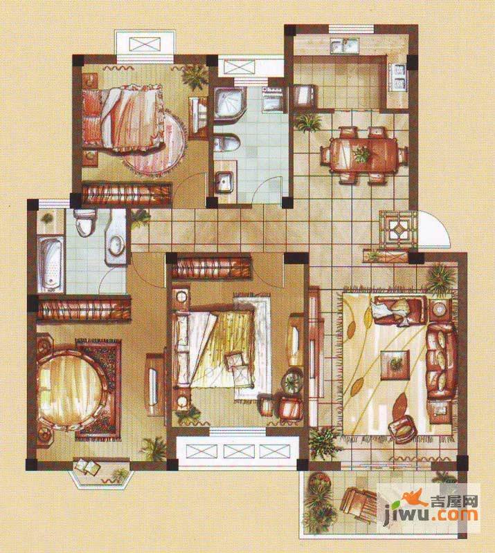 锦泽华府3室2厅2卫132㎡户型图