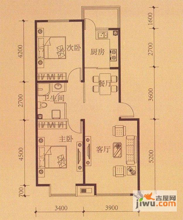 枫叶山庄1室2厅1卫户型图