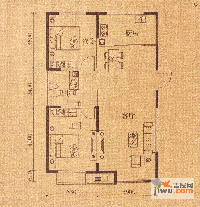 枫叶山庄2室2厅1卫户型图