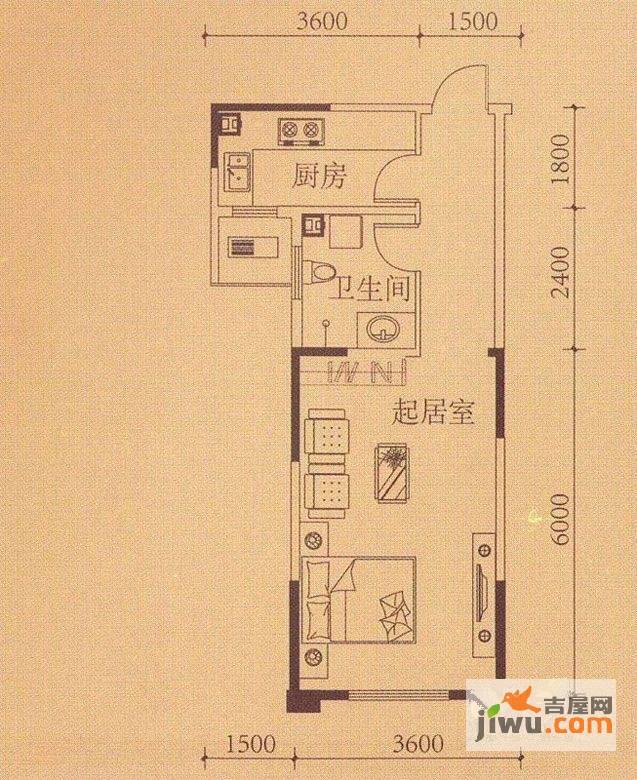 枫叶山庄1室1厅1卫户型图