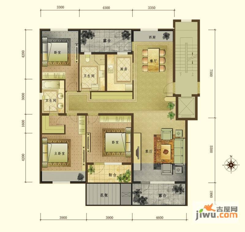 泊逸台3室2厅2卫139㎡户型图