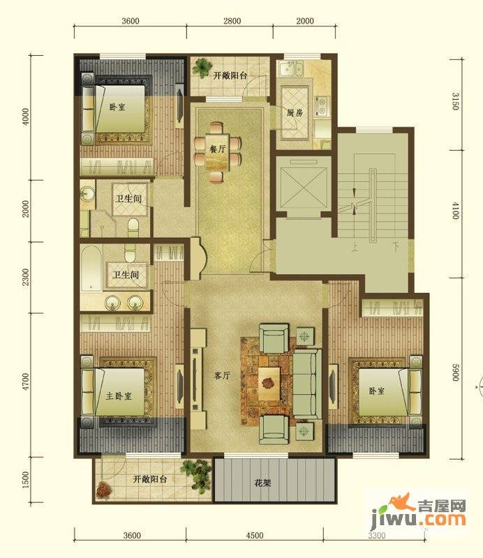 泊逸台3室2厅2卫126㎡户型图