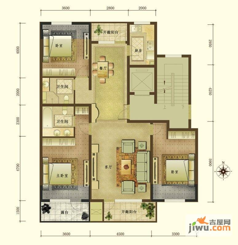 泊逸台3室2厅2卫129㎡户型图