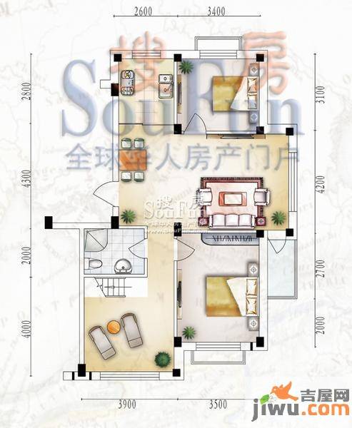 桃源山庄尊峪3室2厅1卫108.6㎡户型图