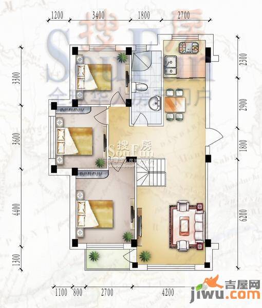 桃源山庄尊峪3室2厅1卫113.4㎡户型图