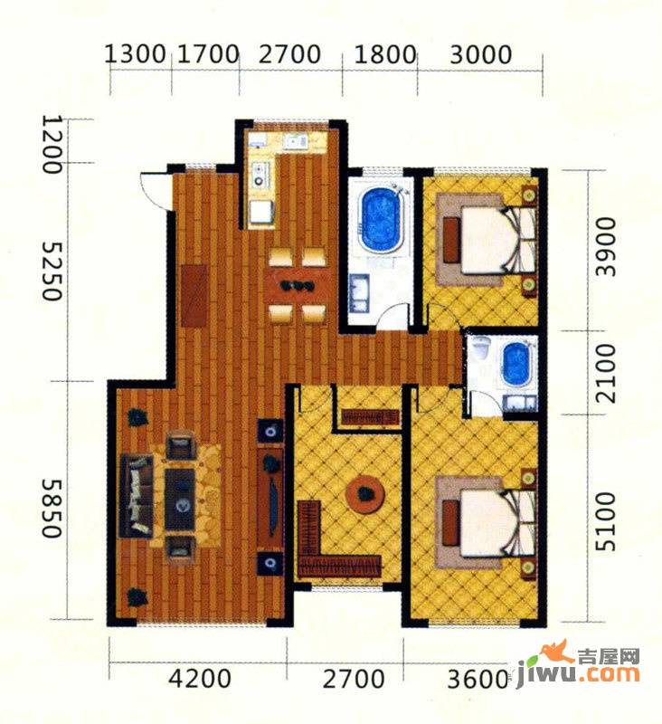 鸿博颐景花园3室2厅2卫117㎡户型图