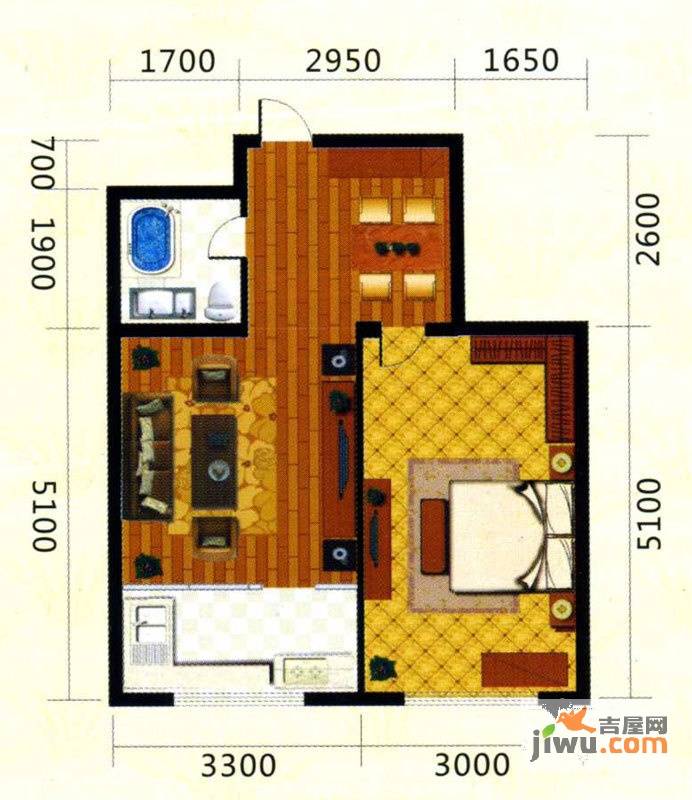 鸿博颐景花园1室1厅1卫53㎡户型图