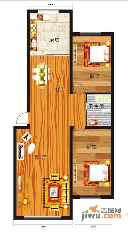 众泰宜居2室2厅1卫136.9㎡户型图