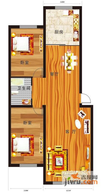 众泰宜居2室2厅1卫137.2㎡户型图