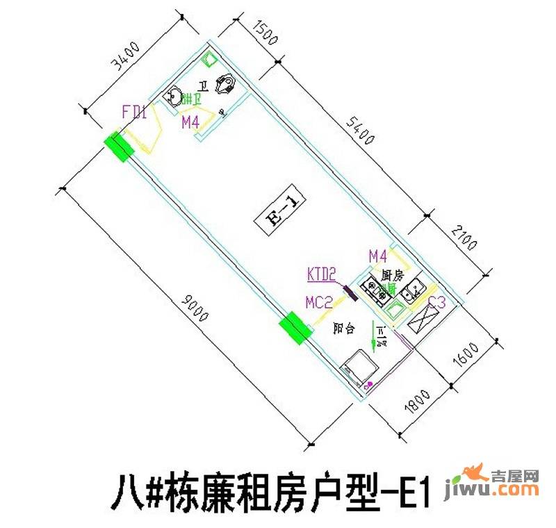 楠熙筱苑1室1厅1卫30.6㎡户型图