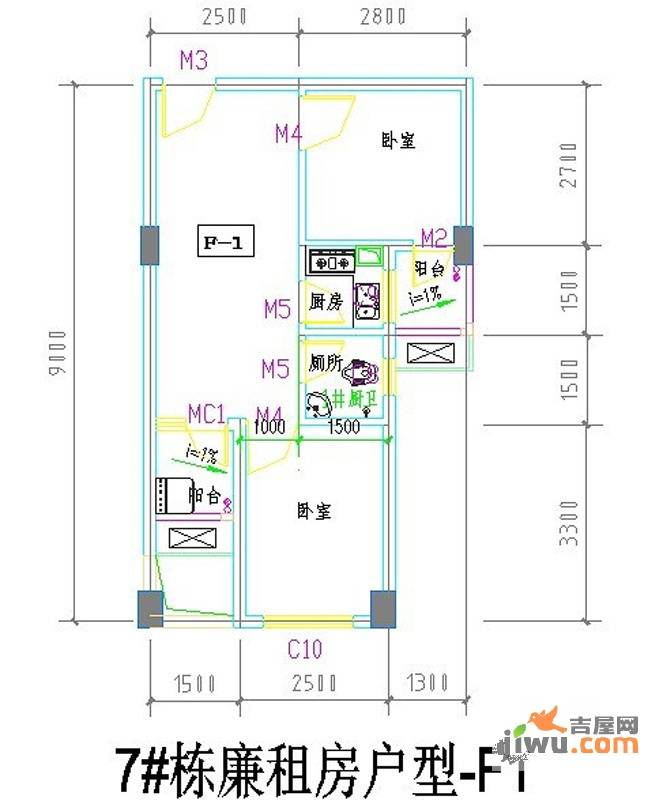 楠熙筱苑2室1厅1卫47㎡户型图