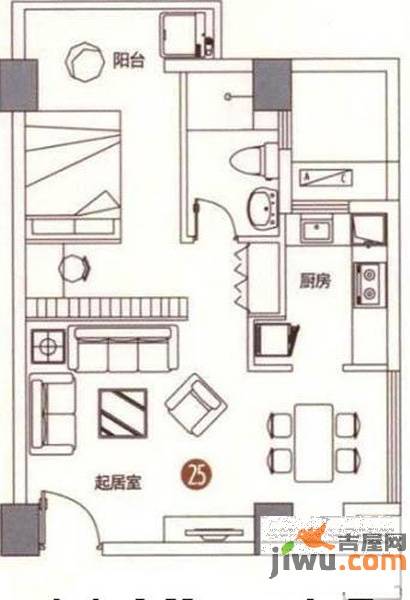 印象天心1室2厅1卫51.1㎡户型图