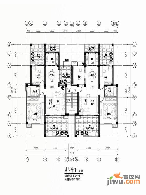 关山壹品2室2厅2卫101.4㎡户型图