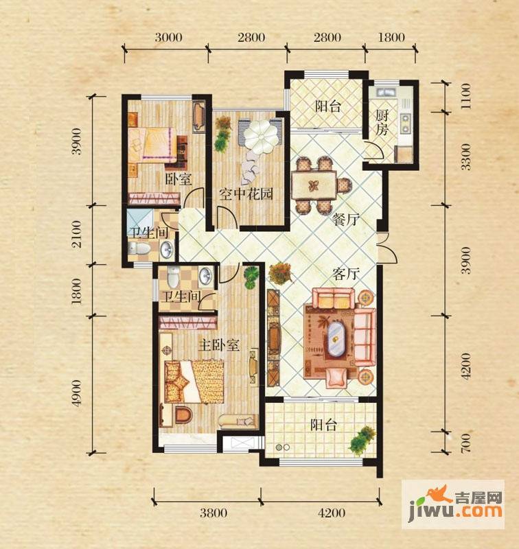 格兰小镇2室2厅2卫112㎡户型图