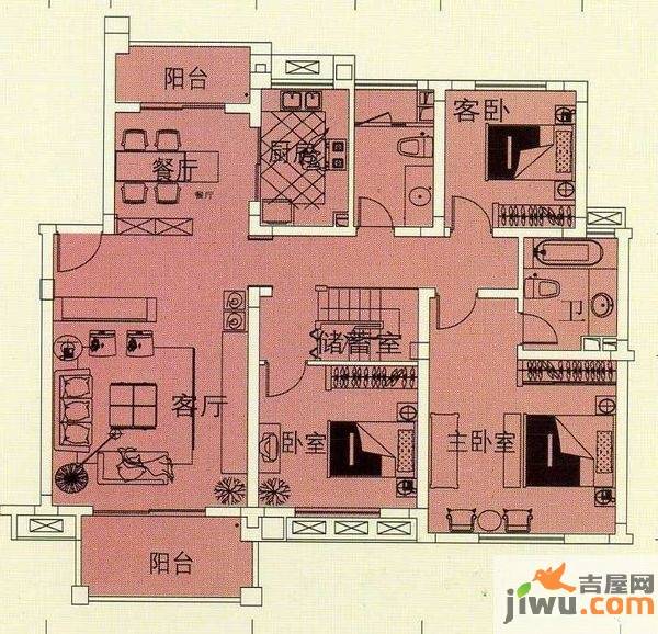 融科檀香山3室2厅1卫201㎡户型图