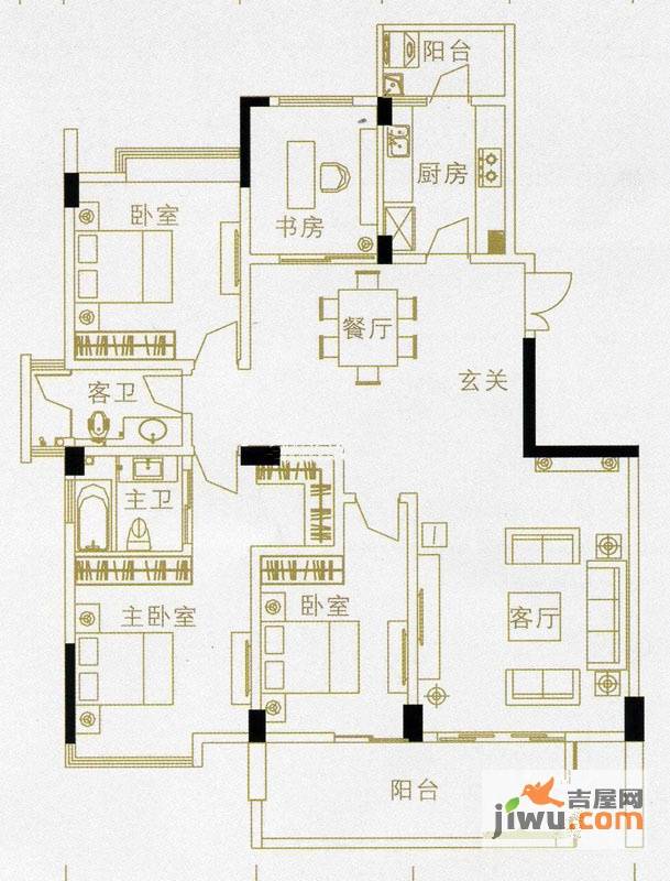 珠江花城4室2厅2卫147㎡户型图