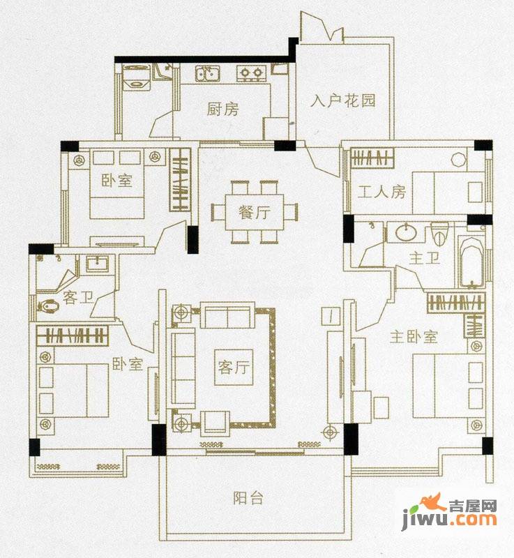 珠江花城4室2厅2卫147㎡户型图