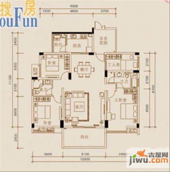 珠江花城4室2厅2卫153.2㎡户型图