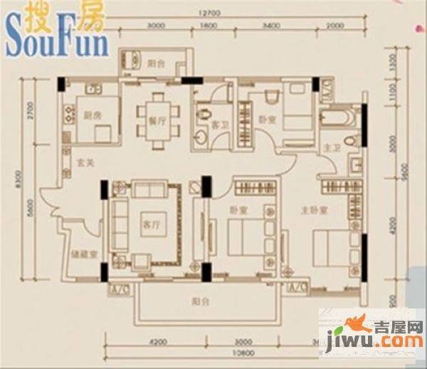 珠江花城3室2厅2卫130㎡户型图