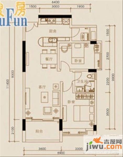 珠江花城2室2厅1卫85.3㎡户型图