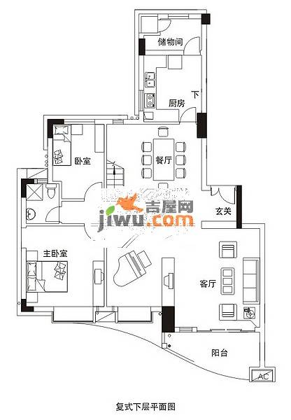 珠江花城3室2厅1卫199㎡户型图