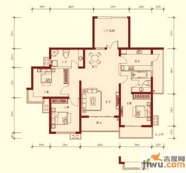 湘江世纪城3室2厅2卫131㎡户型图