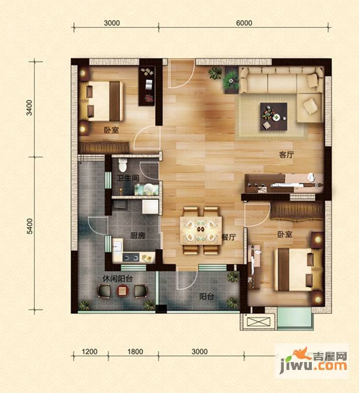 美联天骄城2室2厅1卫94.3㎡户型图